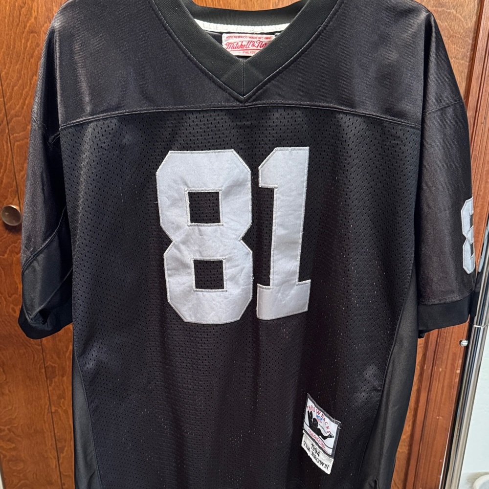 Black Raiders Tim Brown Throwback Football Jersey with Gray Numbering